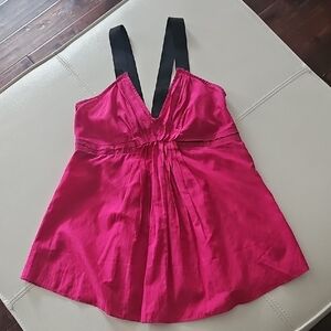 A/X Armani Exchange Black and Pink Ruched Tie Front Camisole